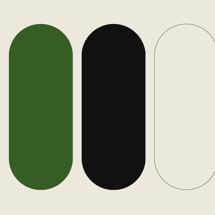 Paleta base em verde, preto e off-white