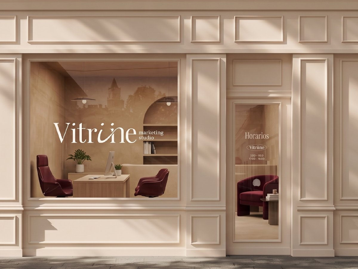 Fachada de vitrine com a marca Vitriine aplicada no vidro